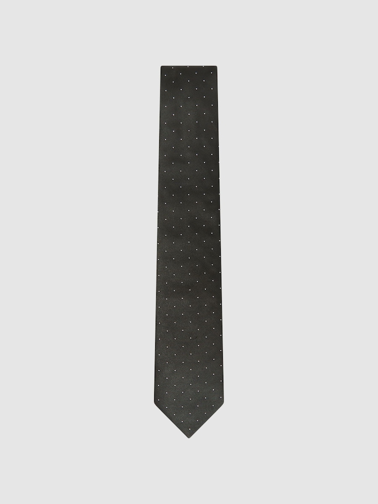Reiss Dark Green Liam Textured Polka Dot Tie - Image 1 of 5