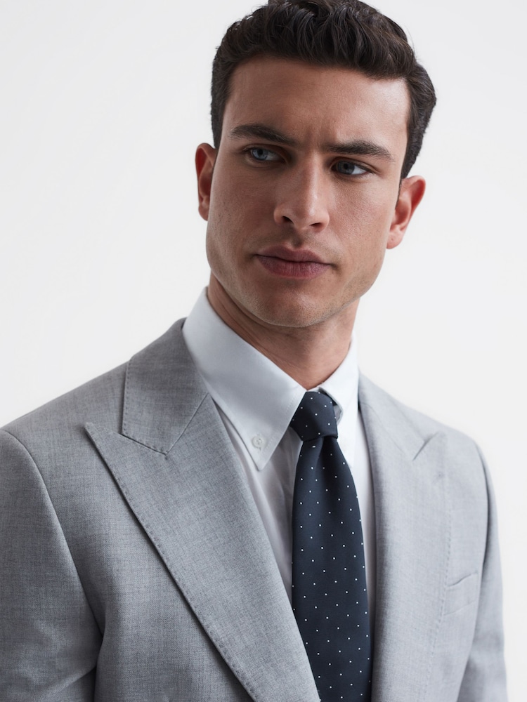 Reiss Navy Liam Textured Polka Dot Tie - Image 2 of 5