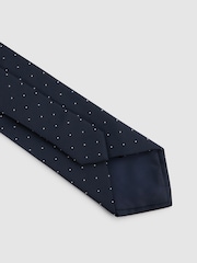 Reiss Navy Liam Textured Polka Dot Tie - Image 4 of 5