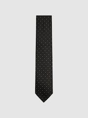 Reiss Black Liam Textured Polka Dot Tie - Image 1 of 5