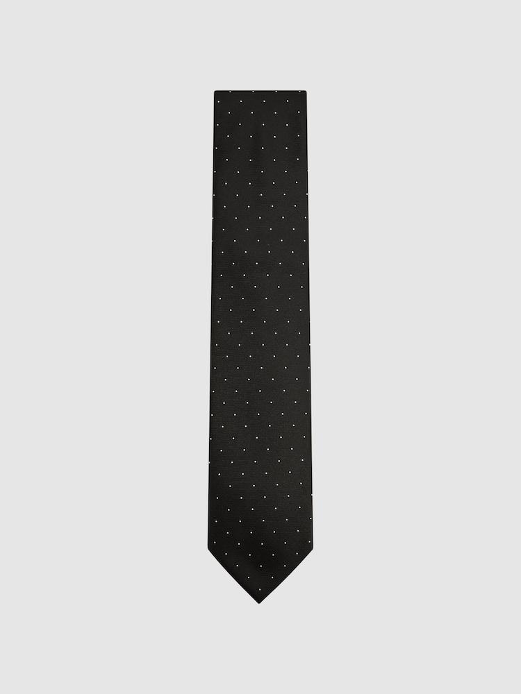 Reiss Black Liam Textured Polka Dot Tie - Image 1 of 5