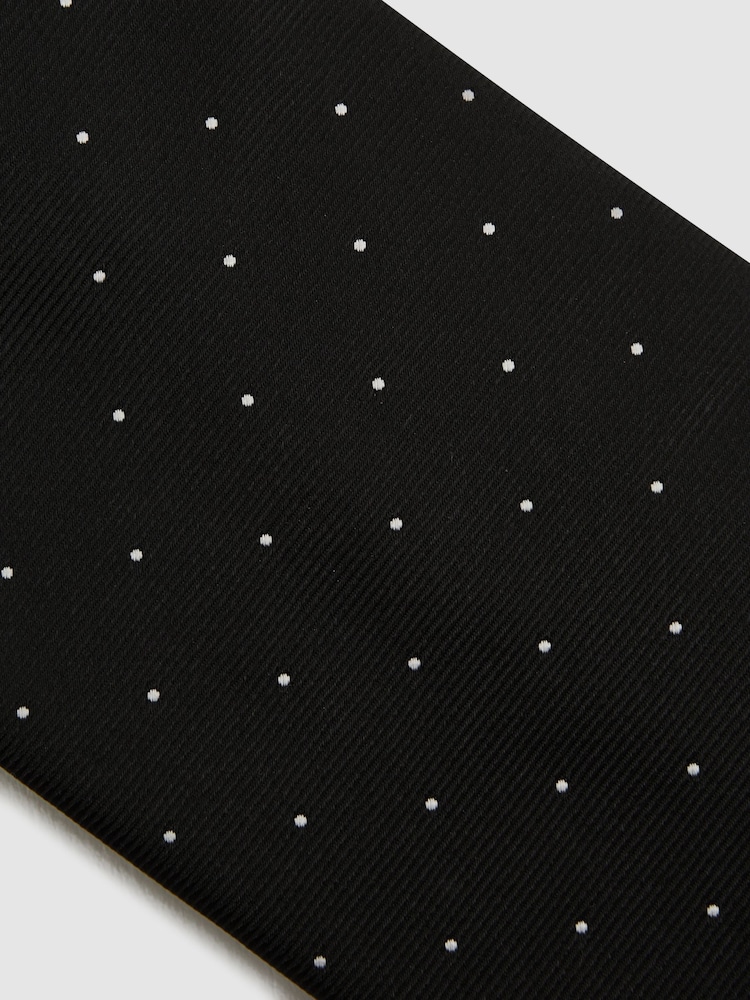Reiss Black Liam Textured Polka Dot Tie - Image 5 of 5