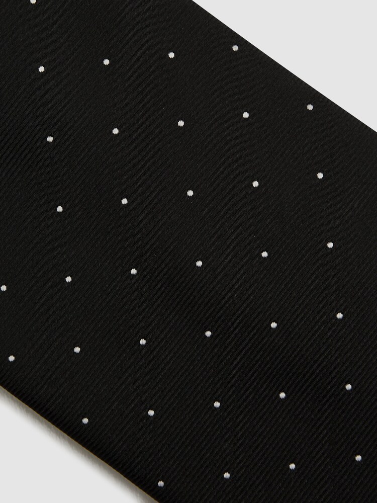 Reiss Black Liam Textured Polka Dot Tie - Image 5 of 5 Reiss Black Liam Textured Polka Dot Tie - Image 5 of 5
