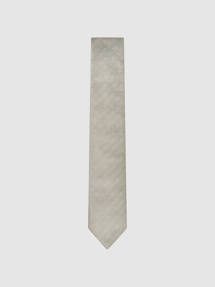 Reiss Champagne Liam Silk Polka Dot Tie - Image 1 of 5