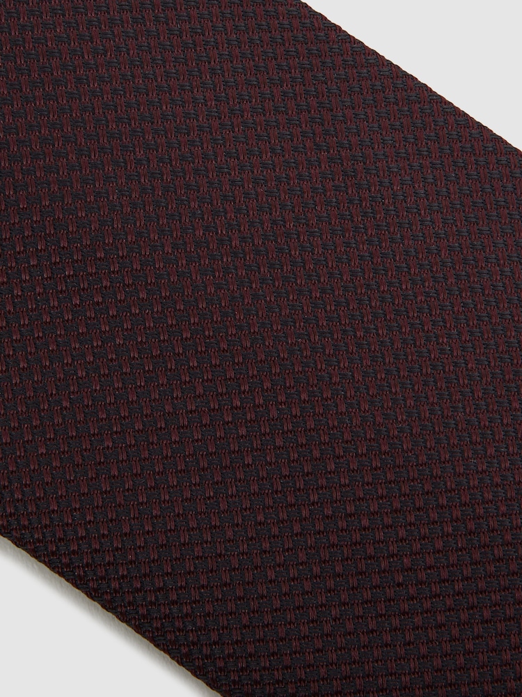 Reiss Burgundy Ceremony Textured Silk Blend Tie - Image 5 of 5