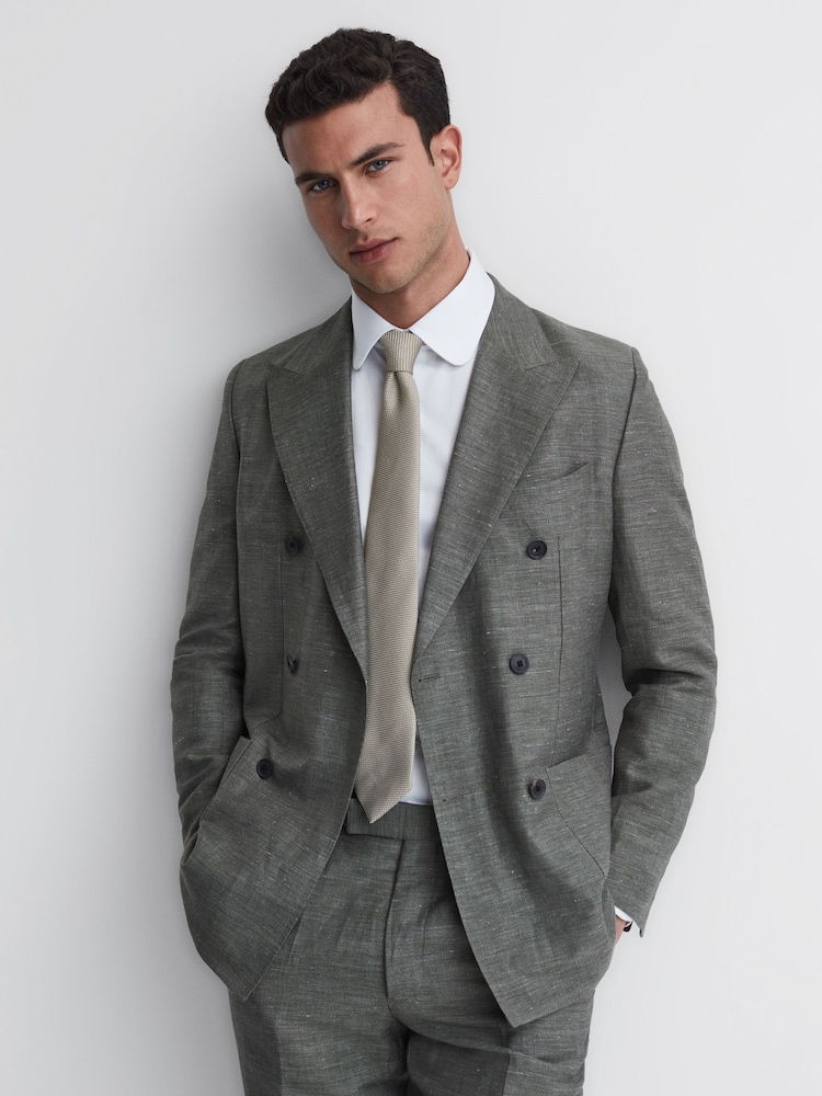 Reiss Soft Sage Ceremony Textured Silk Blend Tie - Image 2 of 5 Reiss Soft Sage Ceremony Textured Silk Blend Tie - Image 2 of 5