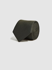 Reiss Dark Green Ceremony Textured Silk-Blend Tie - Image 3 of 5