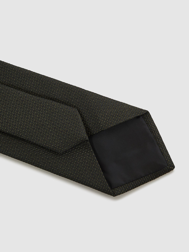 Reiss Dark Green Ceremony Textured Silk-Blend Tie - Image 4 of 5