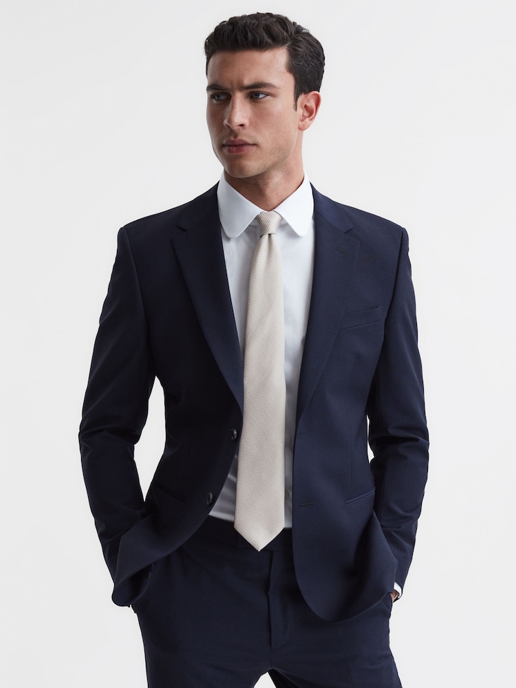 Reiss Champagne Ceremony Textured Silk-Blend Tie - Image 2 of 5 Reiss Champagne Ceremony Textured Silk-Blend Tie - Image 2 of 5