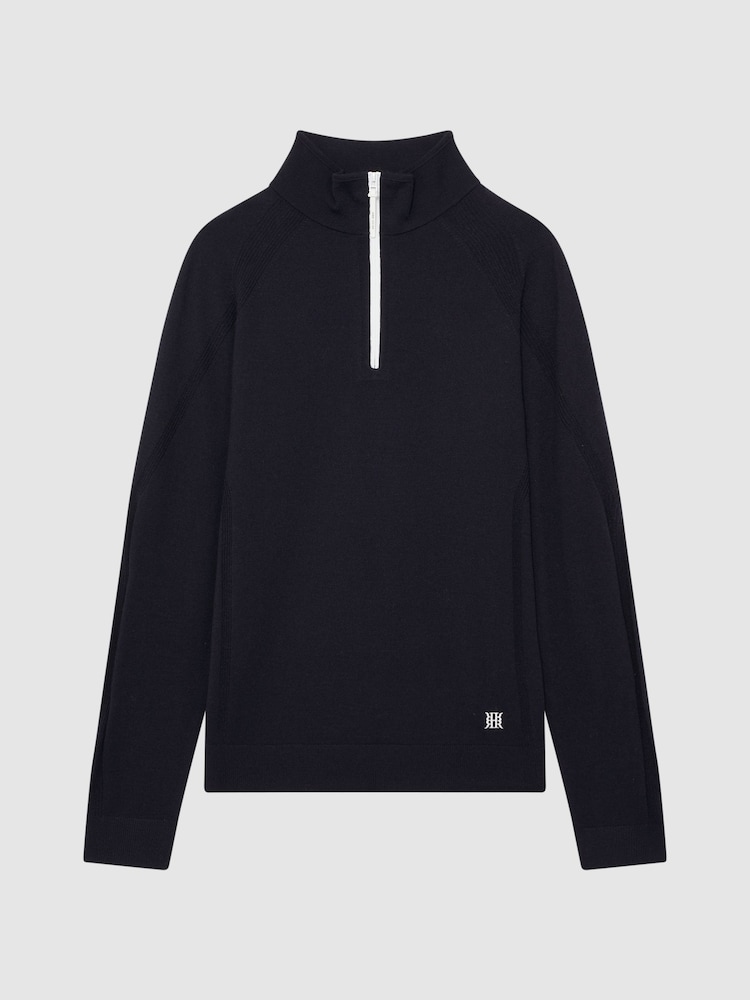 Reiss Navy Affleck Golf Stretch Merino Zip Neck Jumper - Image 2 of 6