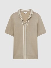Reiss Champagne Oswald Striped Open Collar Shirt - Image 2 of 6