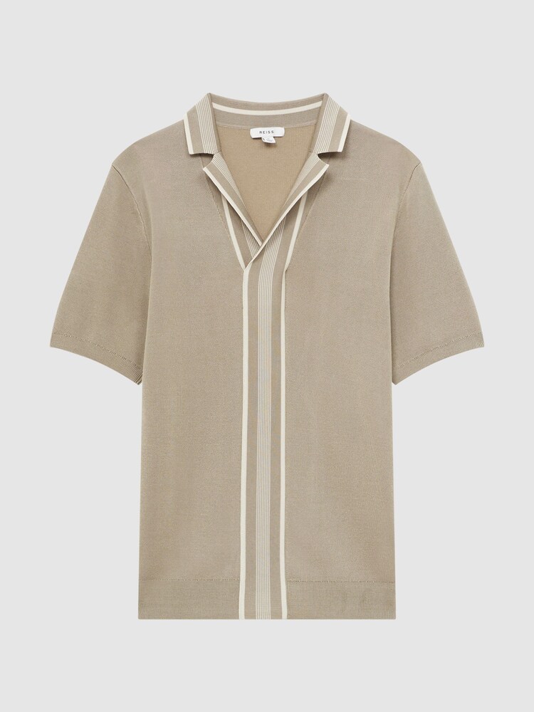 Reiss Champagne Oswald Striped Open Collar Shirt - Image 2 of 6