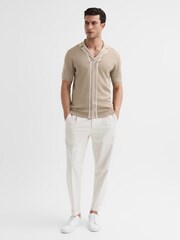 Reiss Champagne Oswald Striped Open Collar Shirt - Image 3 of 6