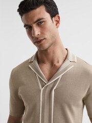 Reiss Champagne Oswald Striped Open Collar Shirt - Image 4 of 6