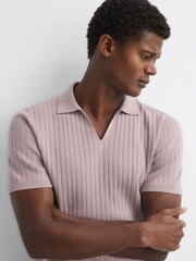 Reiss Cherry Pink Felix Slim Fit Open Collar Polo Shirt - Image 1 of 4