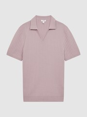 Reiss Cherry Pink Felix Slim Fit Open Collar Polo Shirt - Image 2 of 4