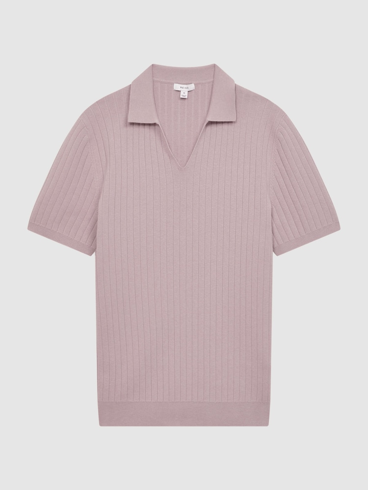 Reiss Cherry Pink Felix Slim Fit Open Collar Polo Shirt - Image 2 of 4