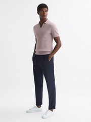 Reiss Cherry Pink Felix Slim Fit Open Collar Polo Shirt - Image 3 of 4