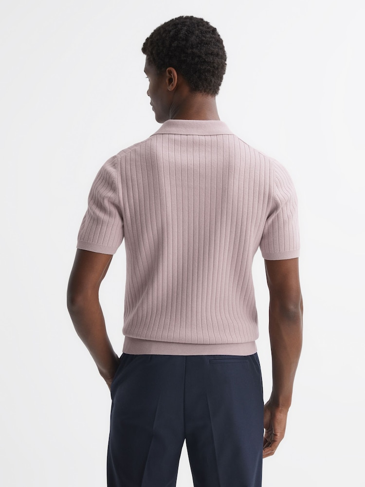 Reiss Cherry Pink Felix Slim Fit Open Collar Polo Shirt - Image 4 of 4