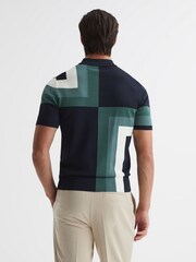 Reiss Navy Chapel Slim Fit Short Sleeve Half Zip Colourblock Polo Shirt - Image 5 of 7