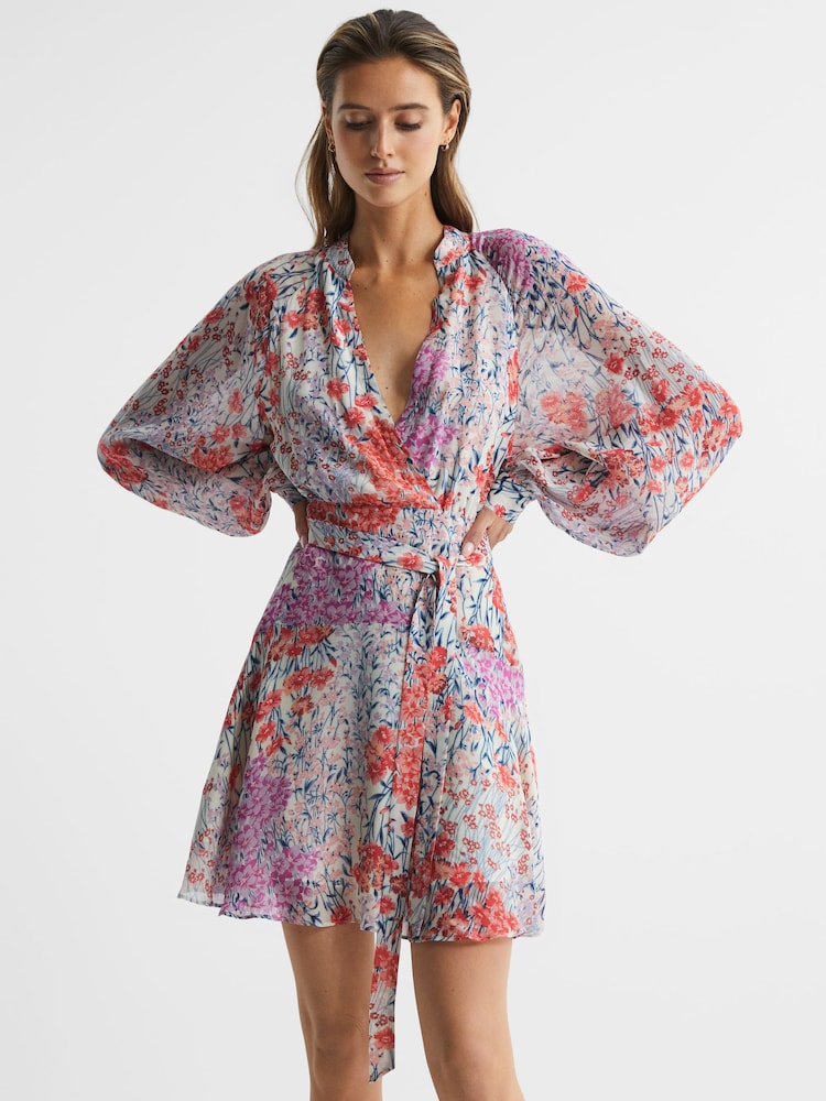 Reiss Coral/White Kiera Floral Printed Mini Dress - Image 1 of 6