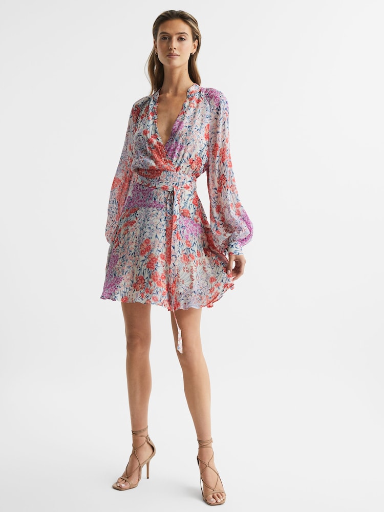 Reiss Coral/White Kiera Floral Printed Mini Dress - Image 1 of 5 Reiss Coral/White Kiera Floral Printed Mini Dress - Image 1 of 5