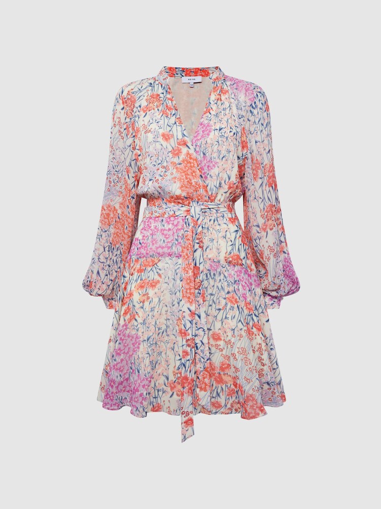 Reiss Coral/White Kiera Floral Printed Mini Dress - Image 2 of 5 Reiss Coral/White Kiera Floral Printed Mini Dress - Image 2 of 5