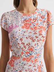 Reiss Coral/White Luna Floral Print Cap Sleeve Dress - Image 4 of 6