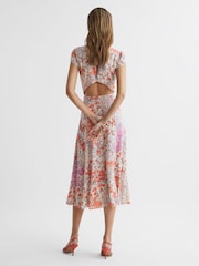 Reiss Coral/White Luna Floral Print Cap Sleeve Dress - Image 5 of 6