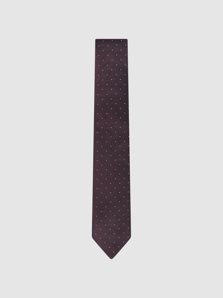 Reiss Burgundy Liam Silk Polka Dot Tie - Image 1 of 5