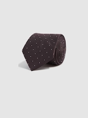 Reiss Burgundy Liam Silk Polka Dot Tie - Image 3 of 5