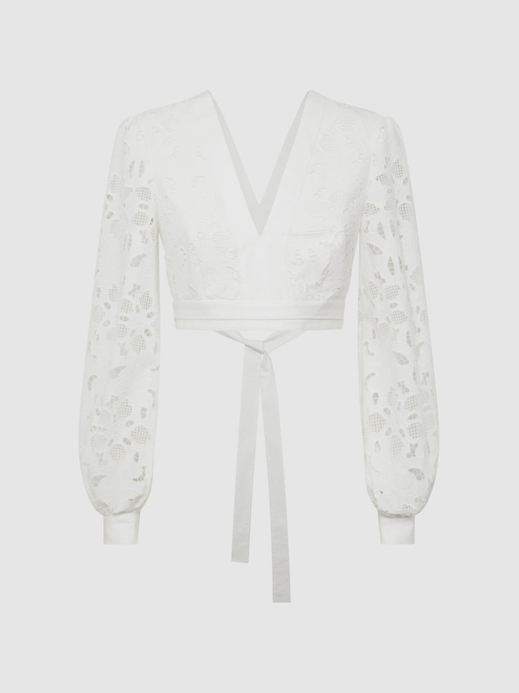 Reiss White Immi Lace Cropped Co-ord Blouse - Image 2 of 5