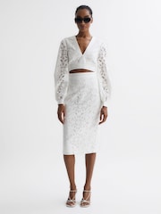 Reiss White Immi Lace Cropped Co-ord Blouse - Image 3 of 5