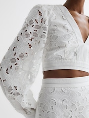 Reiss White Immi Lace Cropped Co-ord Blouse - Image 4 of 5