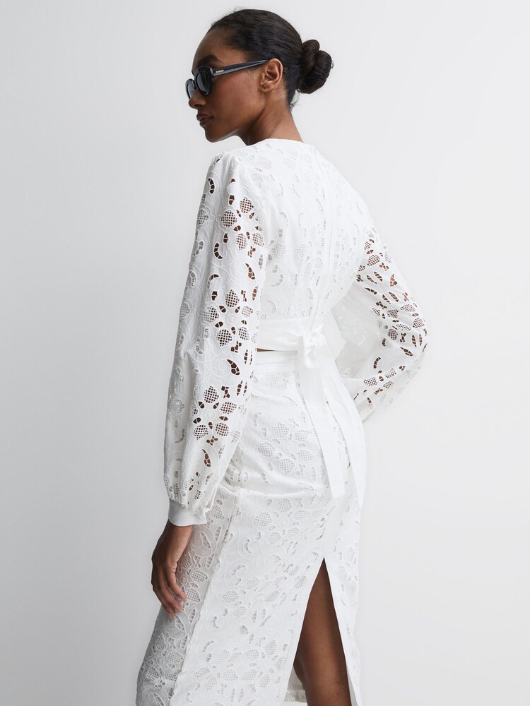 Reiss White Immi Lace Cropped Co-ord Blouse - Image 5 of 5