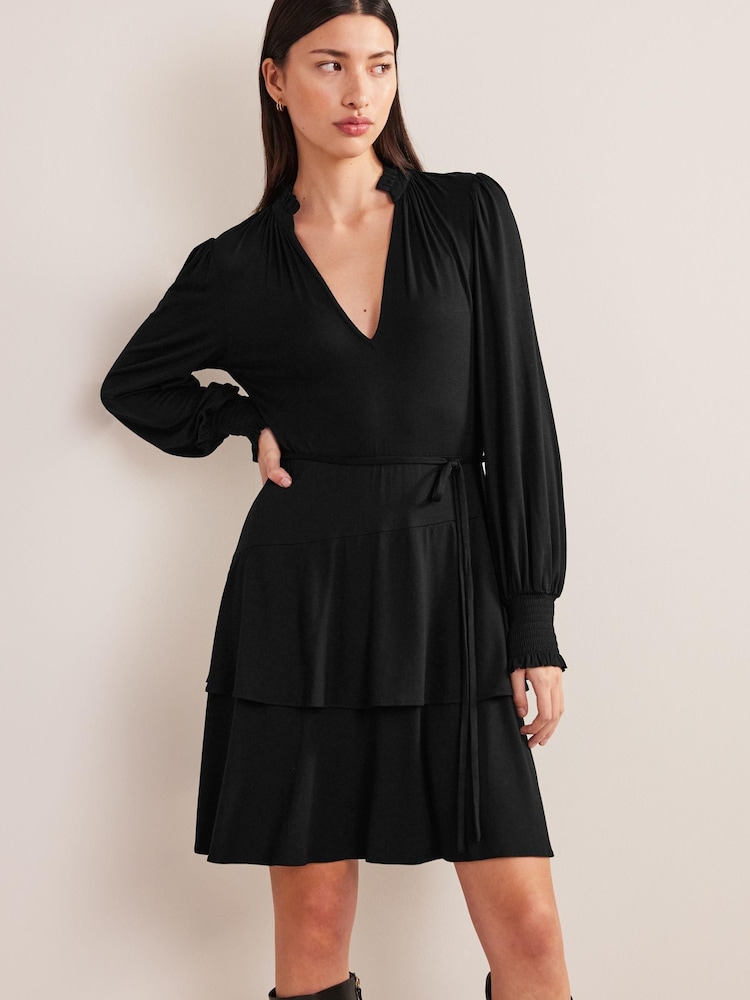 Boden Black Tiered Mini Jersey Dress - Image 1 of 5