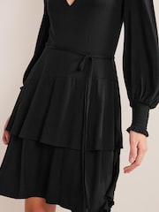 Boden Black Tiered Mini Jersey Dress - Image 4 of 5