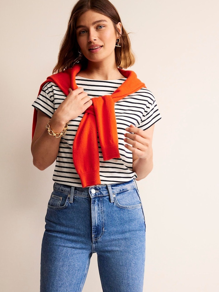 Boden Cream Supersoft Boat Neck T-Shirt - Image 1 of 5