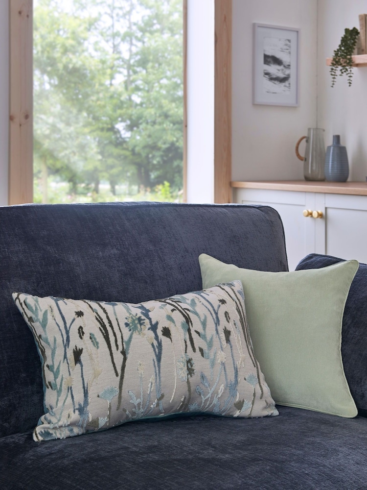 Duck Egg Blue Cut Velvet Floral Cushion - Image 3 of 7