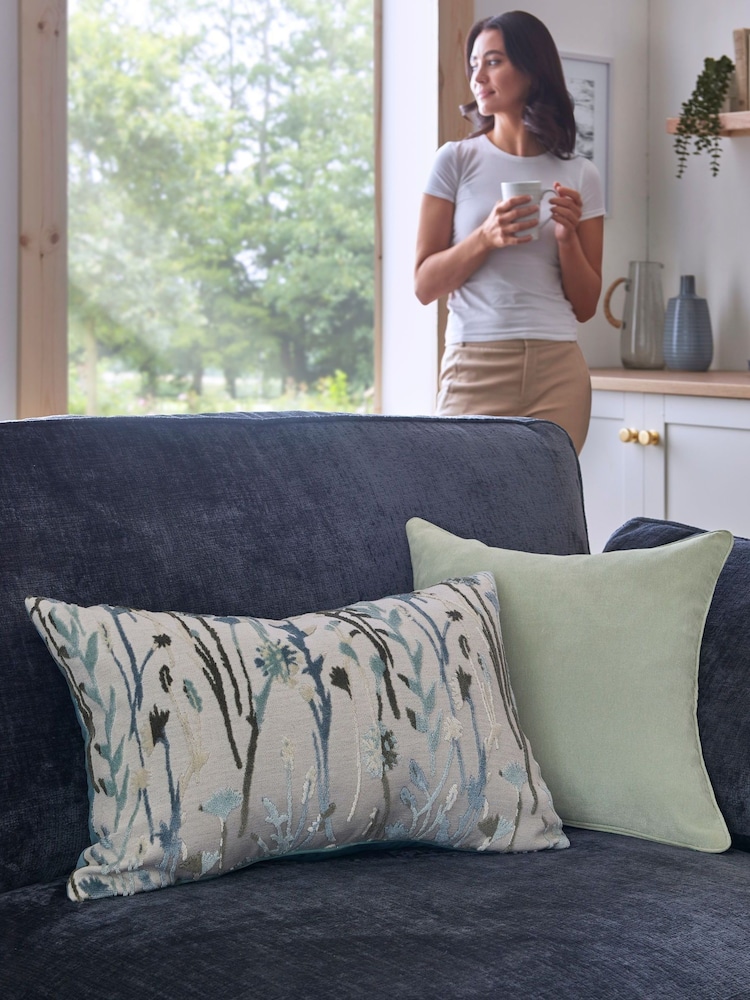 Duck Egg Blue Cut Velvet Floral Cushion - Image 5 of 7