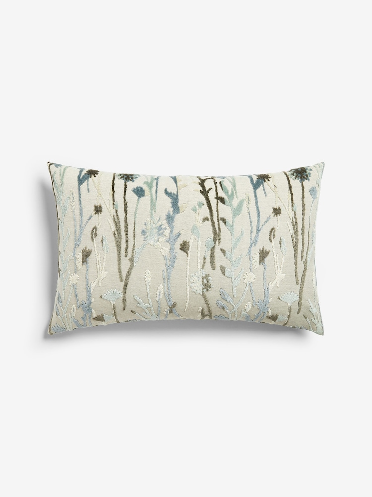 Duck Egg Blue Cut Velvet Floral Cushion - Image 6 of 7