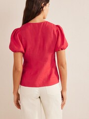 Boden Red Fitted Linen V-Neck Top - Image 2 of 4