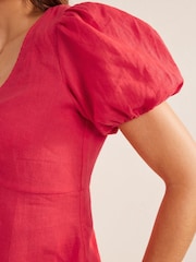 Boden Red Fitted Linen V-Neck Top - Image 4 of 4