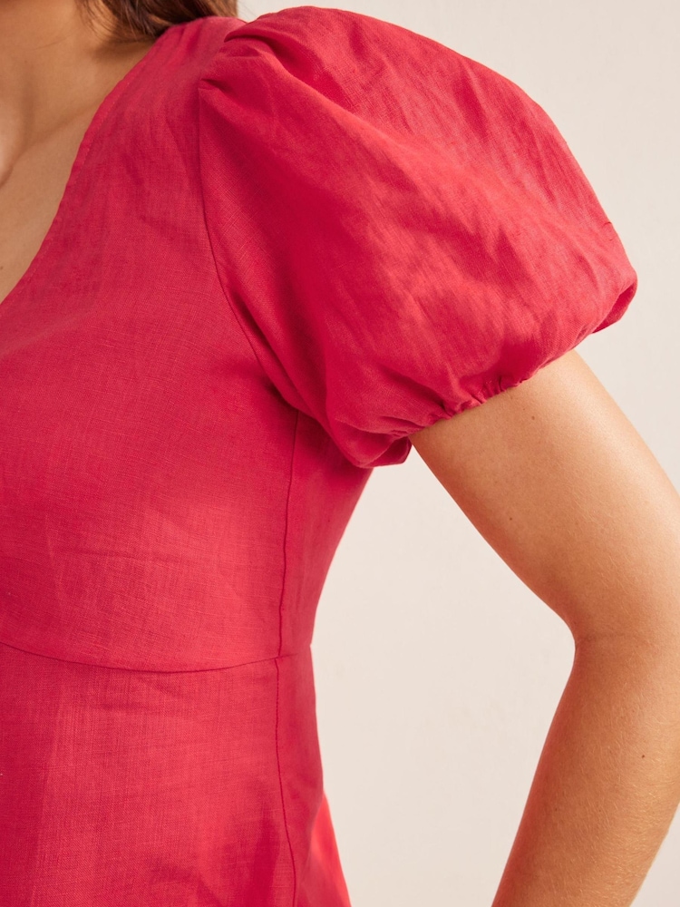 Boden Red Fitted Linen V-Neck Top - Image 4 of 4