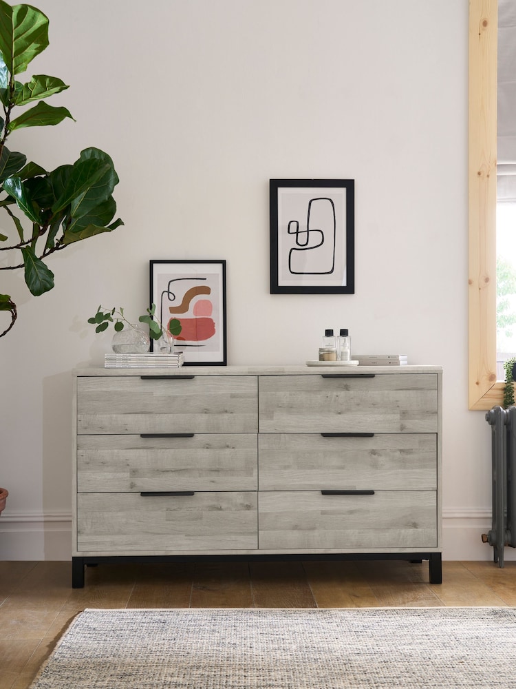 Grey Bronx Oak Effect 6 Drawer Wide Chest of Drawers - Image 1 of 10