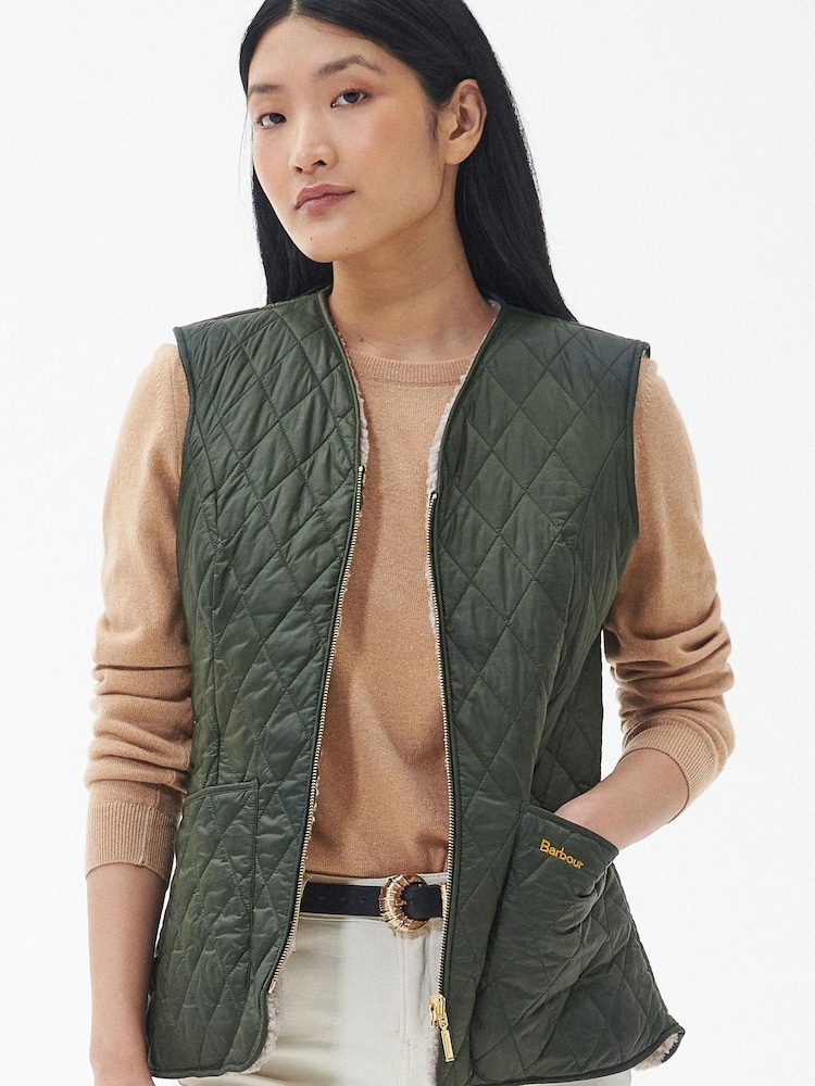 Barbour® Khaki Green ReEngineered Markenfield Liner Gilet - Image 1 of 5 Barbour® Khaki Green ReEngineered Markenfield Liner Gilet - Image 1 of 5