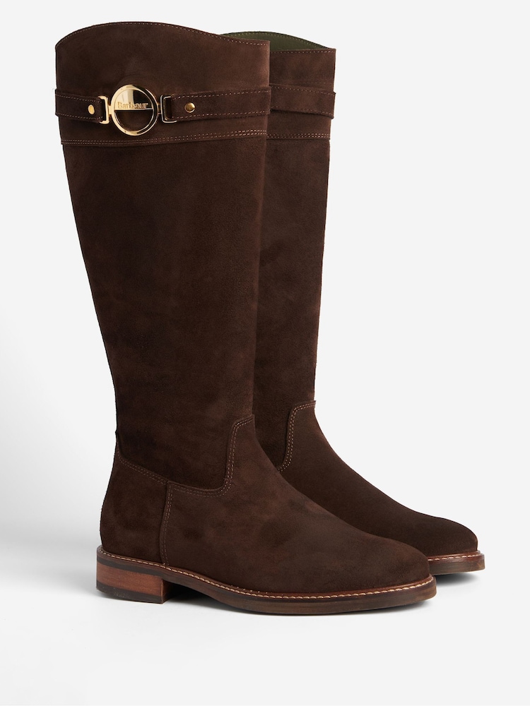 Barbour® Dark Brown Calmsden Buckle Detail Knee High Boots - Image 2 of 6
