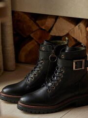 Barbour® Black Heidi Lace-Up Biker Boots - Image 2 of 9