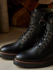 Barbour® Black Heidi Lace-Up Biker Boots - Image 3 of 9