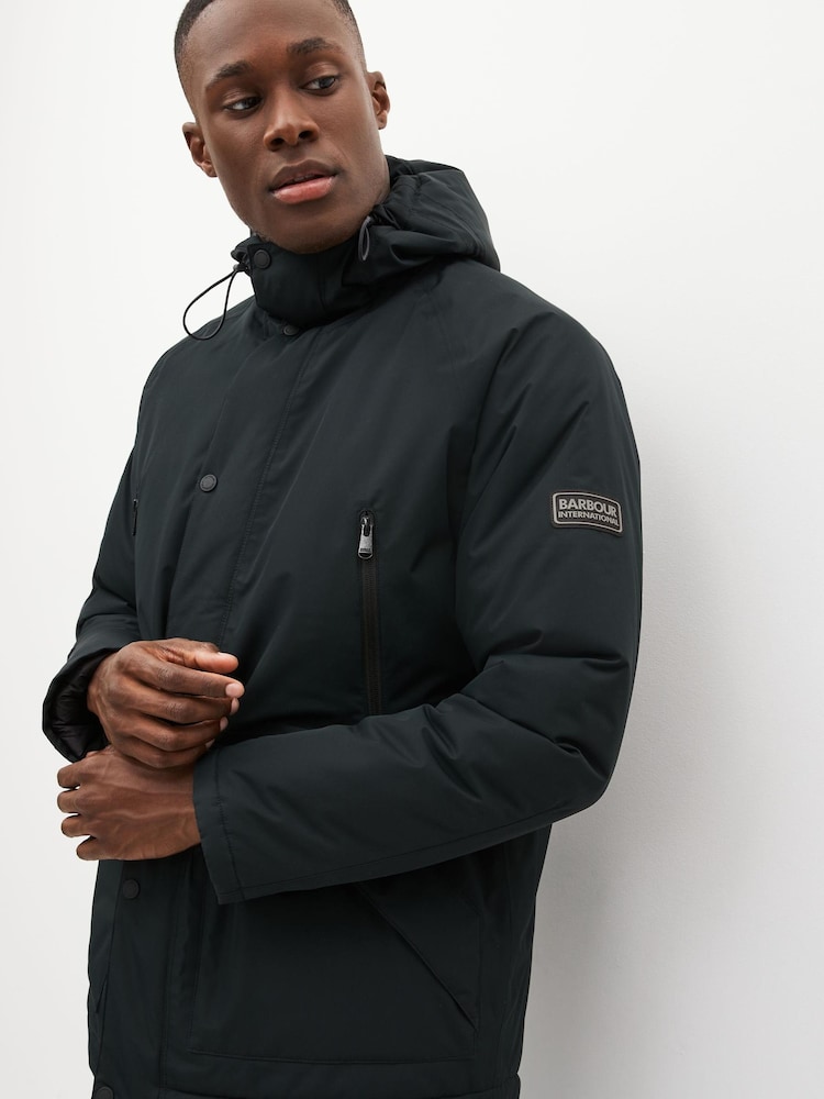 Barbour® International Fleat Waterproof Hooded Black Jacket - Image 1 of 8